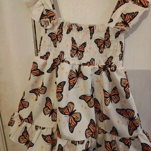 SHEIN White and Orange Butterfly Kids Dress